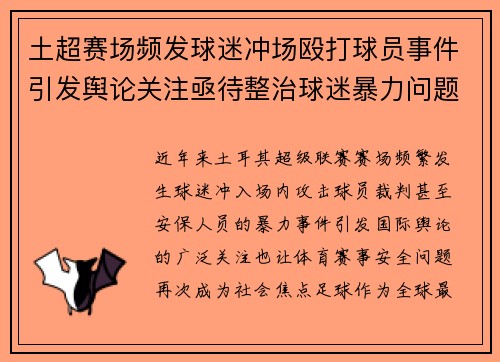 土超赛场频发球迷冲场殴打球员事件引发舆论关注亟待整治球迷暴力问题