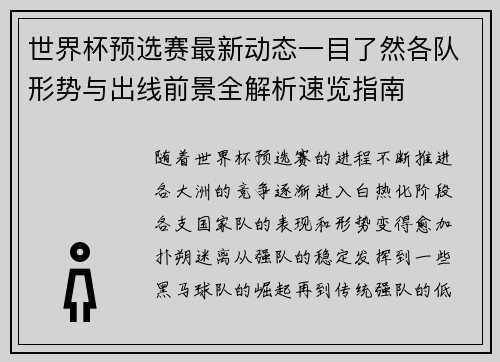 世界杯预选赛最新动态一目了然各队形势与出线前景全解析速览指南